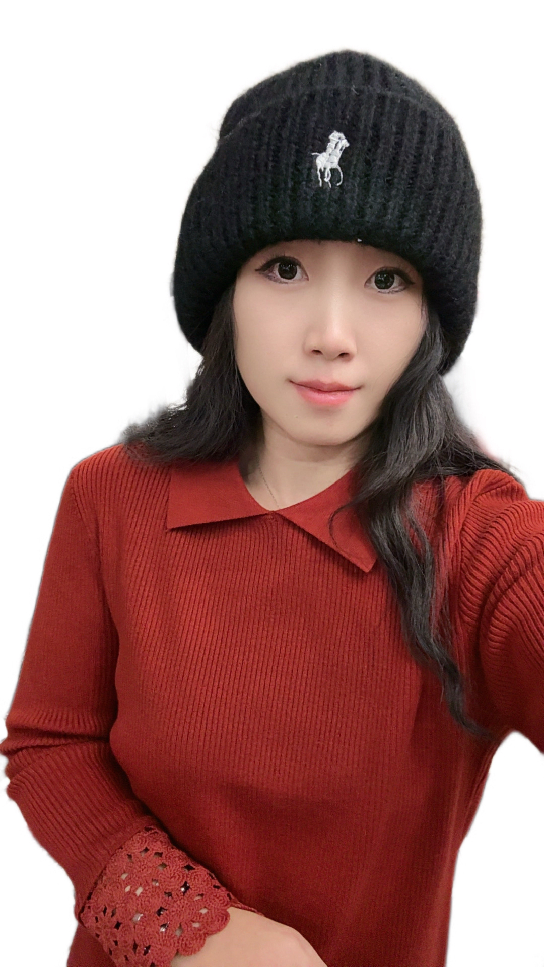 翻领时袖口钩花设计针织打底衫女韩系显瘦毛衣