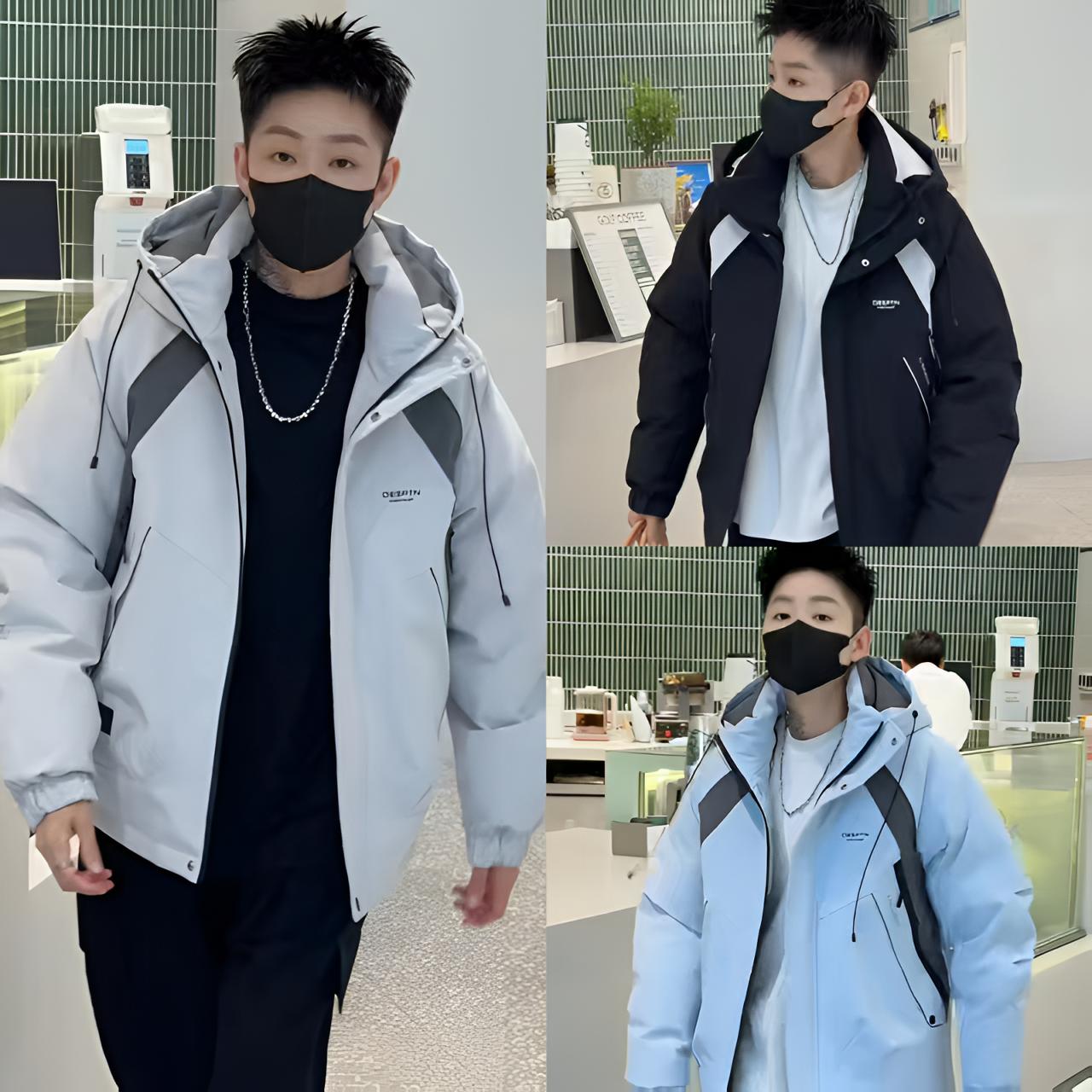 25年冬季新男士潮流拼接连帽休闲外套潮款青少年外套66009