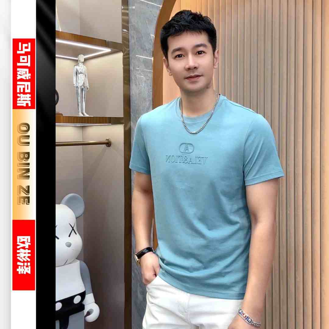 欧彬泽【A先生II】液氨简约A先生无烫钻夏季男装圆领短袖T恤8038B