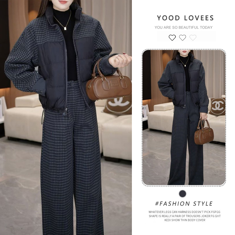 时尚加厚套装女2025秋冬新款洋气宽松显瘦百搭棉服阔腿裤两件套潮