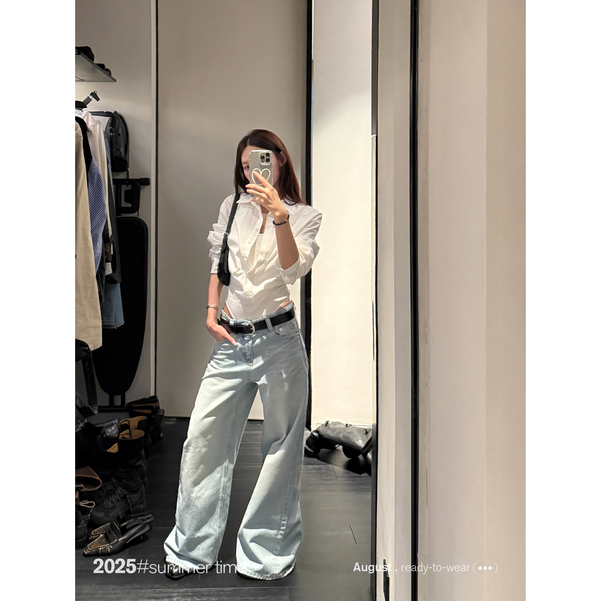 SUNONEONE 美式复古浅蓝色牛仔裤女夏秋宽松直筒休闲裤子H1197K