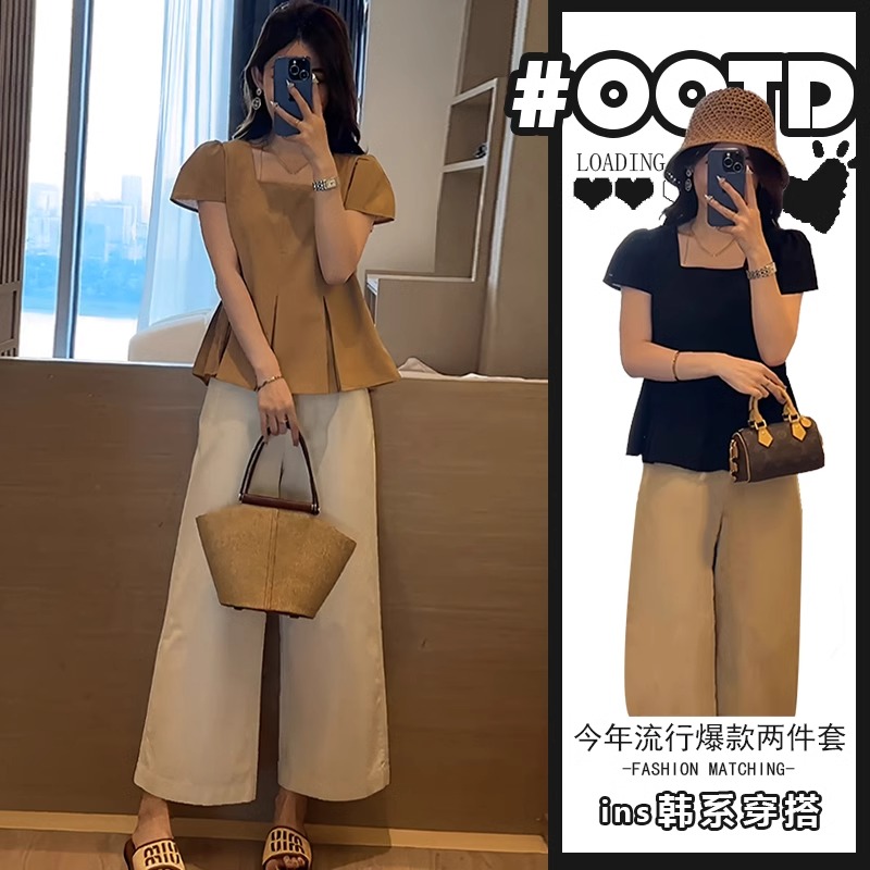 冷淡系高级感套装别致设计感小众绝美气质上衣女阔腿休闲裤两件套