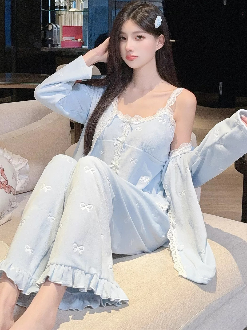 压花蝴蝶海岛绒睡衣女秋冬2025新款爆款冬季三件套时尚保暖家居服