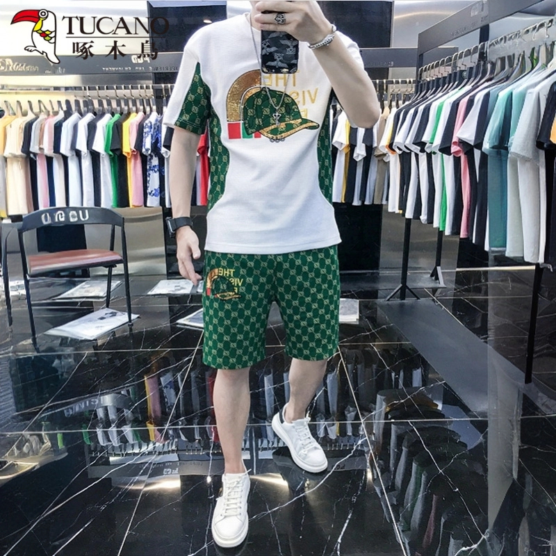 TUCANO/啄木鳥欧洲站男士刺绣短袖短裤套装夏季2025新时尚两件套
