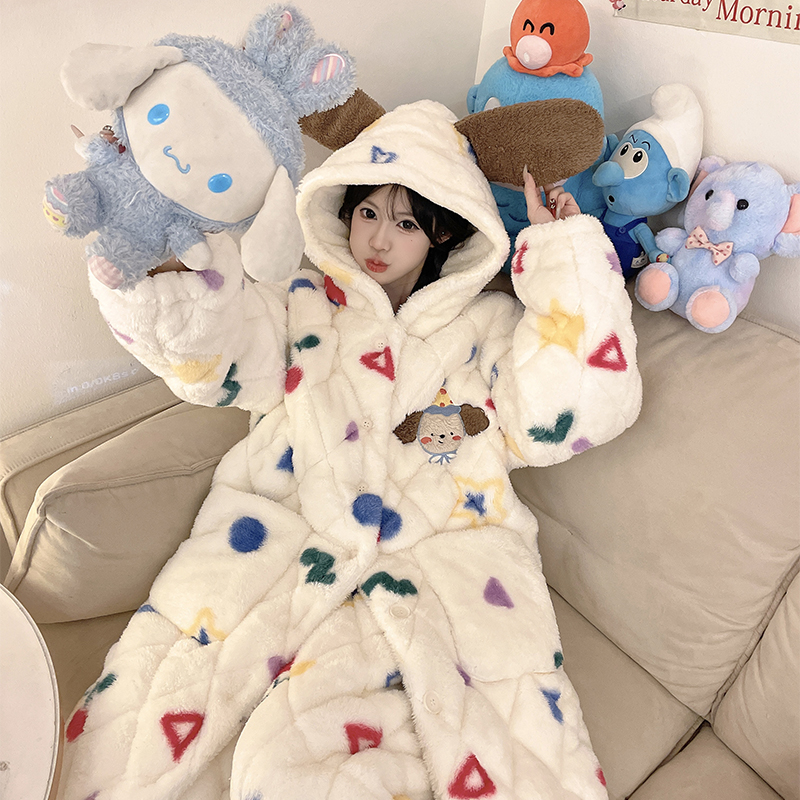 运补【生日小狗】省服夹棉冬季睡衣珊瑚绒加绒加厚冬天保暖家居服