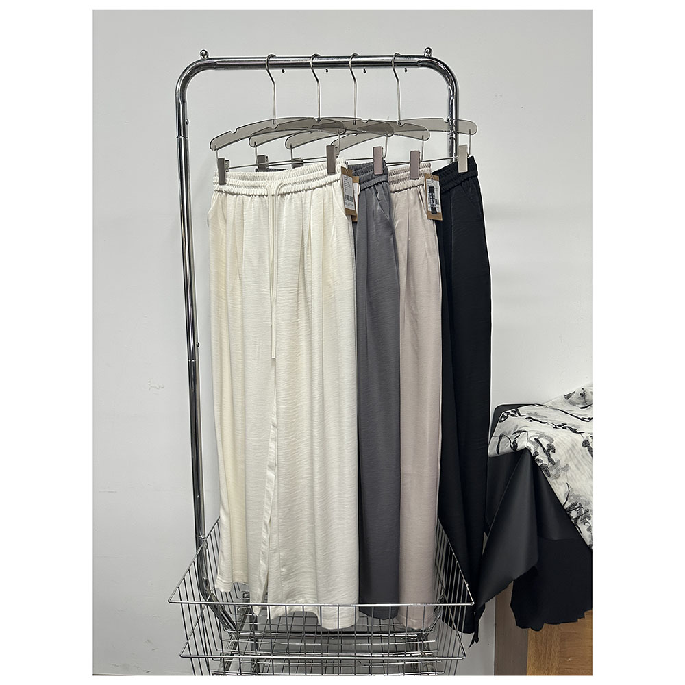 K255秋季新款女士纯色宽松松紧腰直筒休闲长裤女