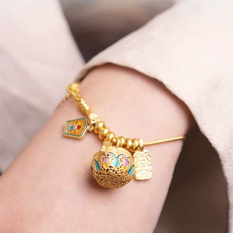 铜合金手链 可打开珐琅彩南瓜香囊球手链女复古中国风手串手饰品