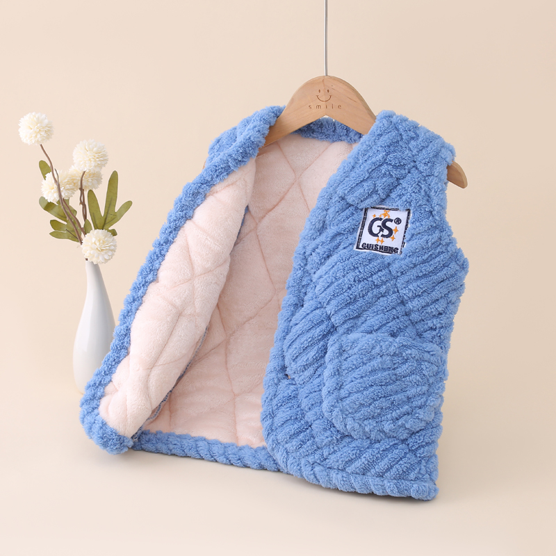 秋冬季三层夹棉儿童法兰绒坎肩马甲上衣男童女童加厚加绒宝宝外套