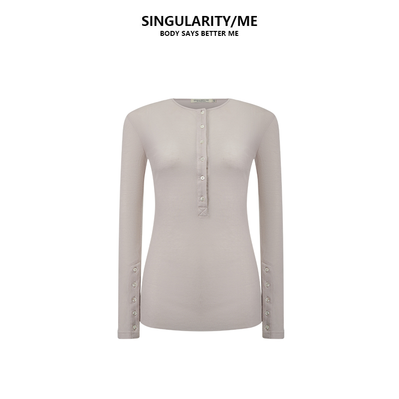 Singularity Me12A 1035 C天丝羊毛微透柔软亨利领洋气打底衫上衣