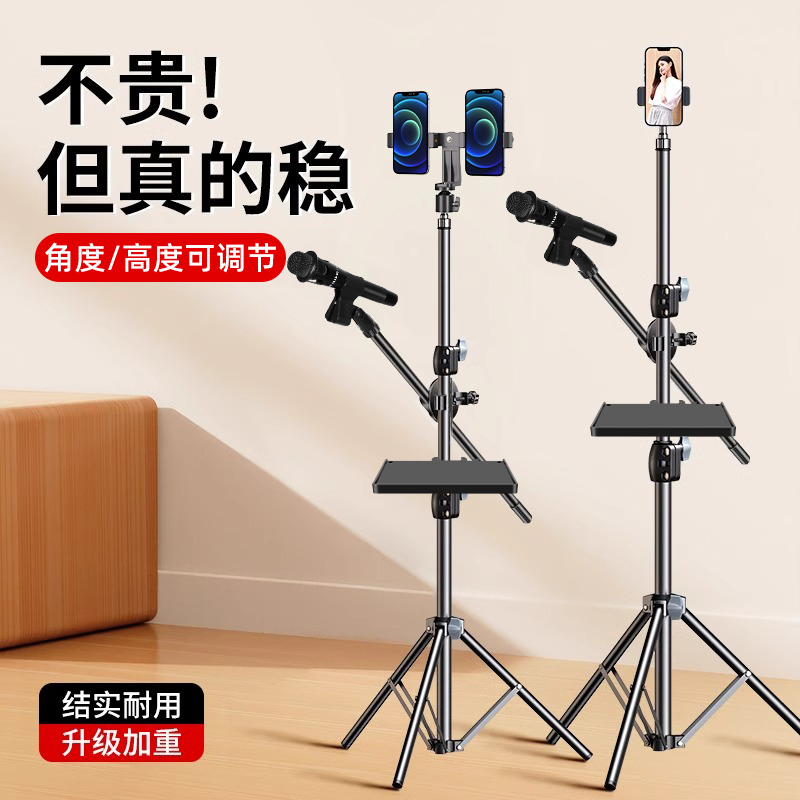 手机直播话筒支架带补光灯麦克风三脚架拍照主播视频K歌全套设备