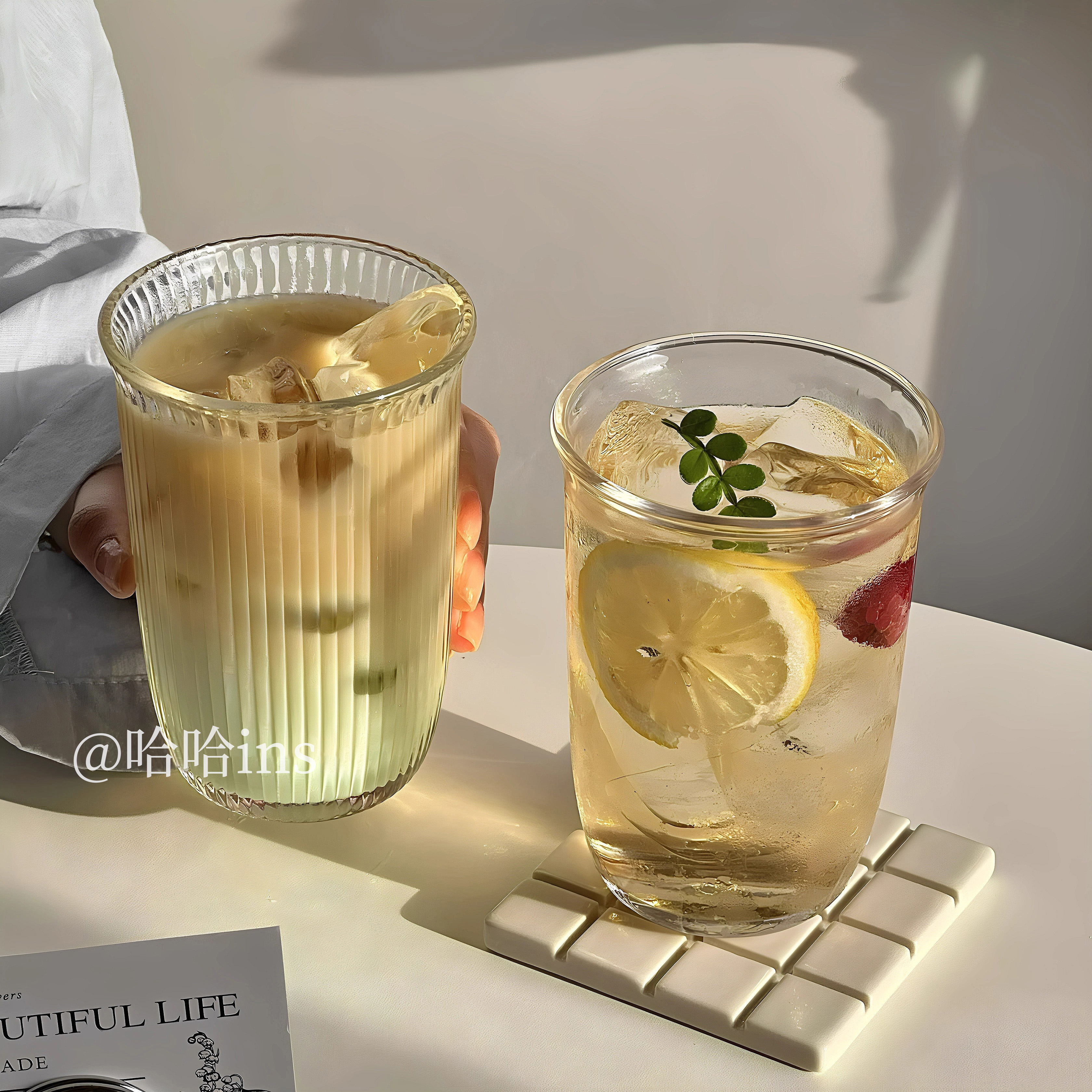 ins咖啡杯饮品杯玻璃杯透明专用家用冷饮杯喝水杯子牛奶杯女士