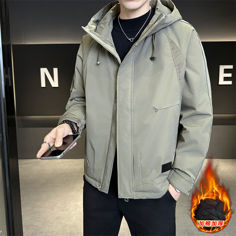 冬季新款男士休闲连帽工装时尚外套百搭夹棉夹克加厚保暖棉服M905