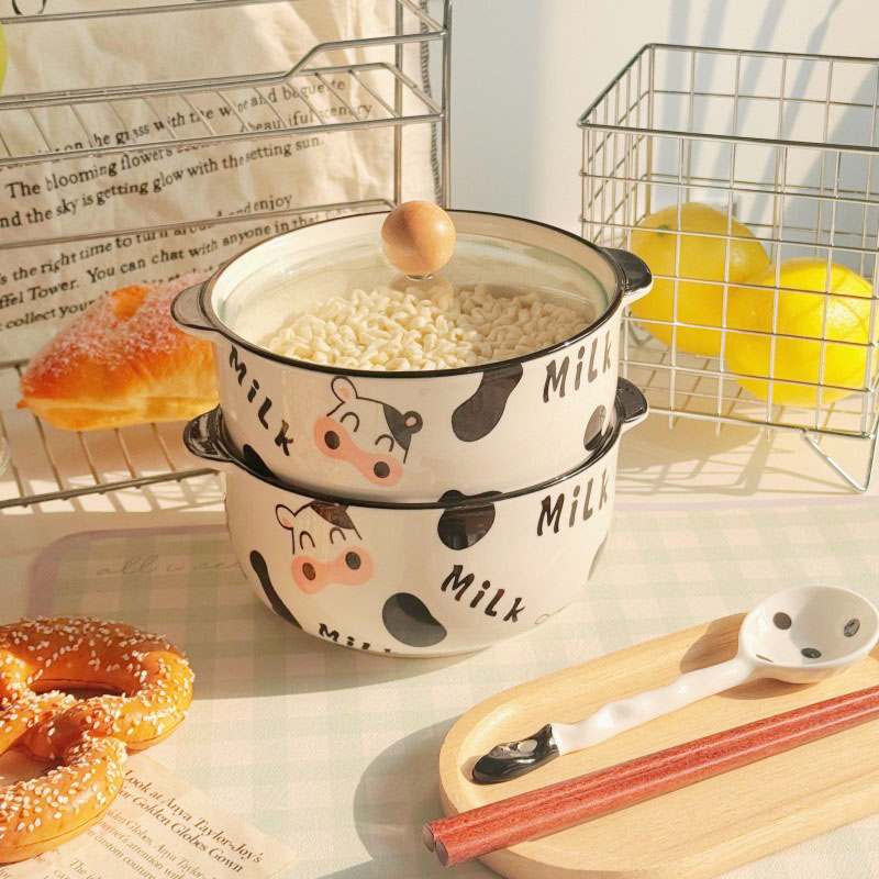 可爱萌牛泡面碗陶瓷釉下彩餐具高颜值面碗汤碗易清洗耐高温可微波