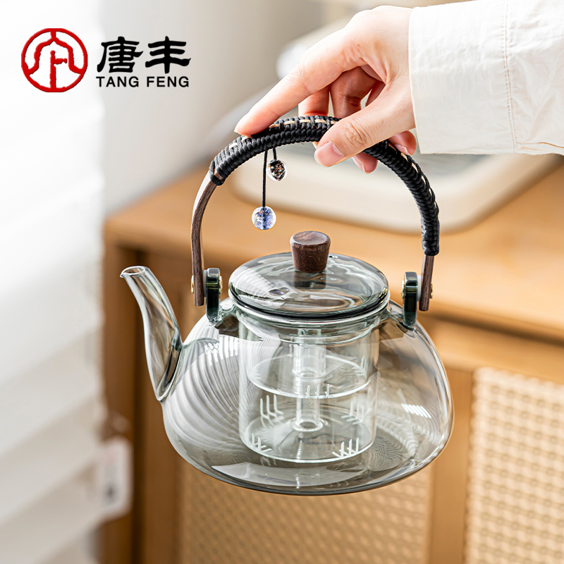 唐丰玻璃煮茶器煮水提梁壶耐高温烧水壶家用蒸煮一体花茶壶耐热