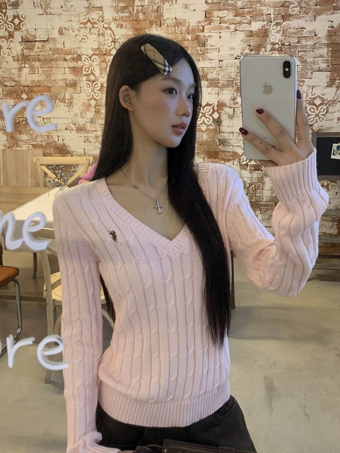 v领长袖针织衫女早秋韩系巨好看韩系修身内搭毛衣上衣