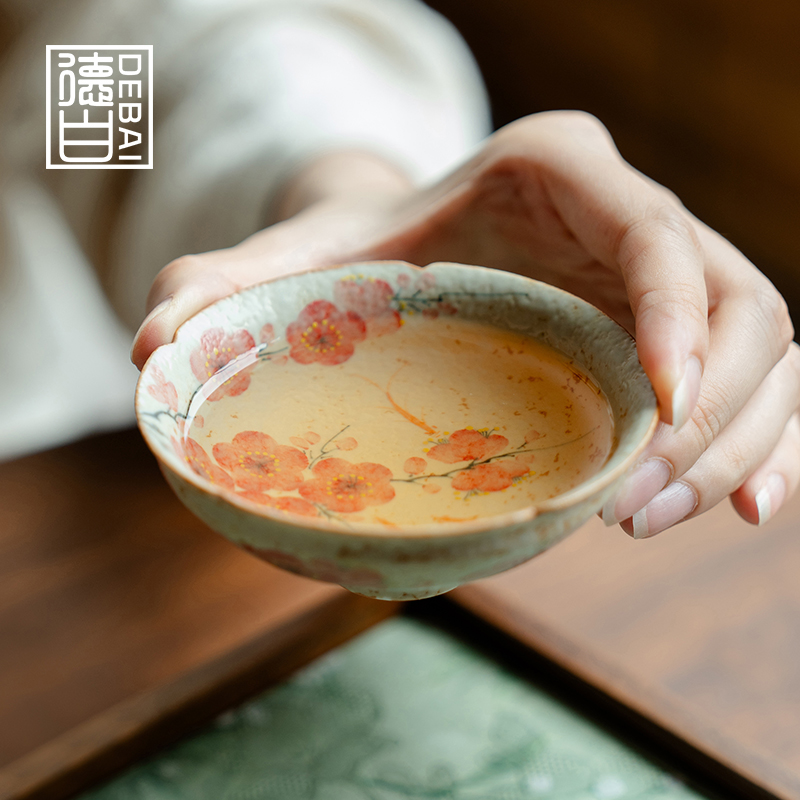 德白主人杯纯手绘梅花茶盏新中式陶瓷女士个人专用喝茶杯功夫茶具