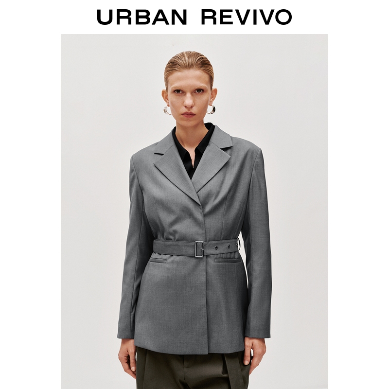 UR2025秋季新款女装简约格雷系气质腰带西装外套UWG150132+