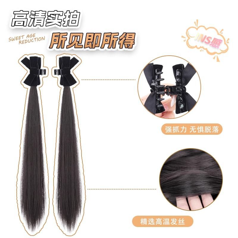 假发女精灵耳蝴蝶结抓夹直发公主假发辫子增发量长辫子马尾网红