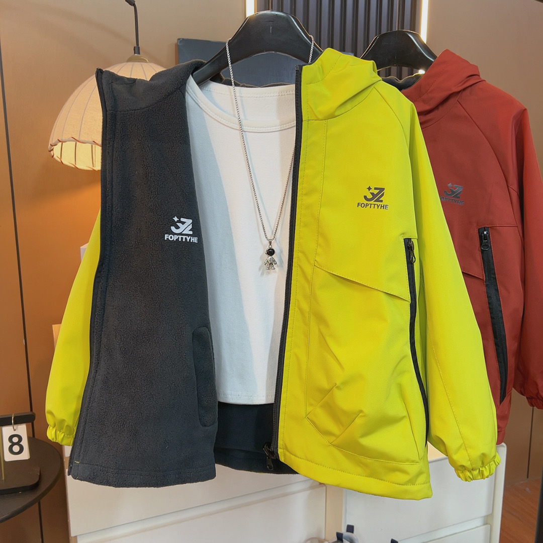 【加绒两面穿】男童秋冬加厚外套新款冲锋衣上衣中大童