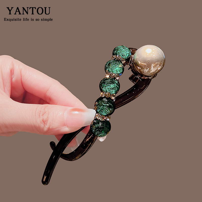 优雅仿珍珠扭扭夹一字发夹女后脑勺2025新款成人盘发香蕉夹抓夹子