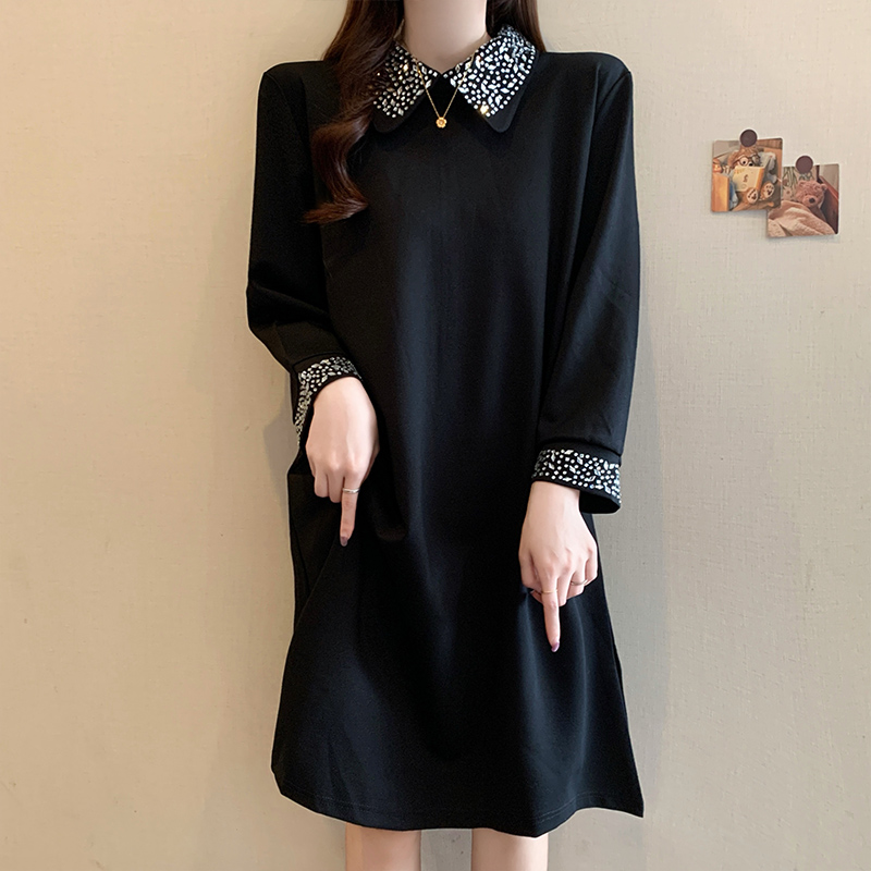 2025秋季新款大码女装韩版时尚高级感重工烫钻气质百搭显瘦连衣裙