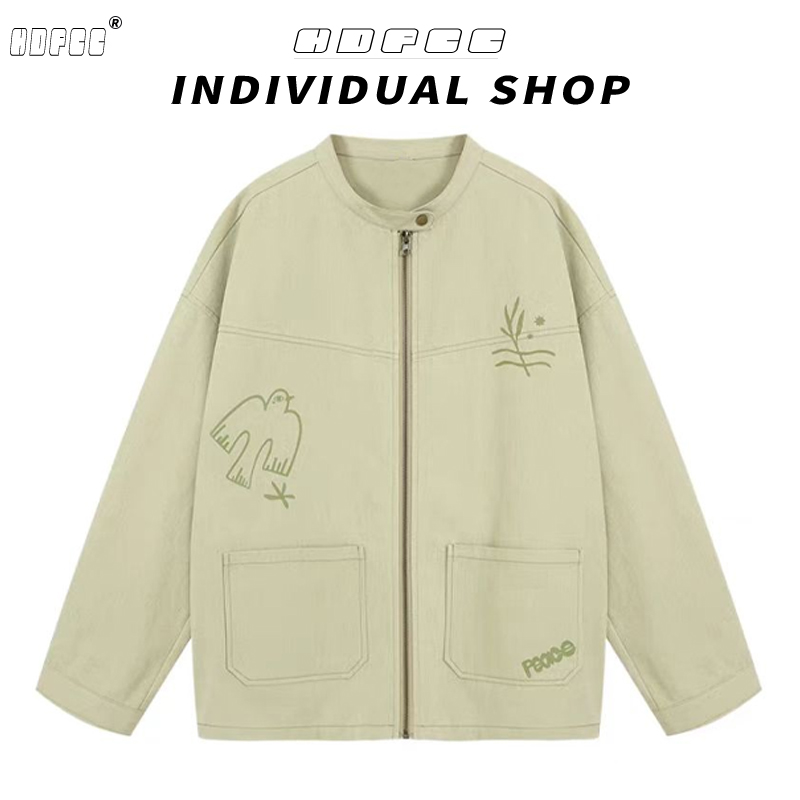 春秋季新款复古工装夹克女印花拉链开衫外套overzize宽松百搭上衣