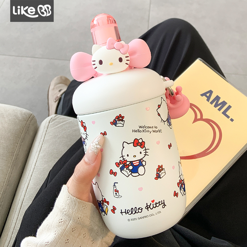 hellokitty保温杯女生吸管杯子女新款2025大容量可爱便携学生水杯