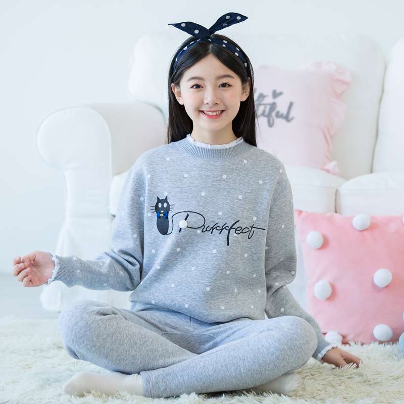 发热衣女套装加绒加厚防寒少女初中高中学生秋衣卫生裤女大童女孩