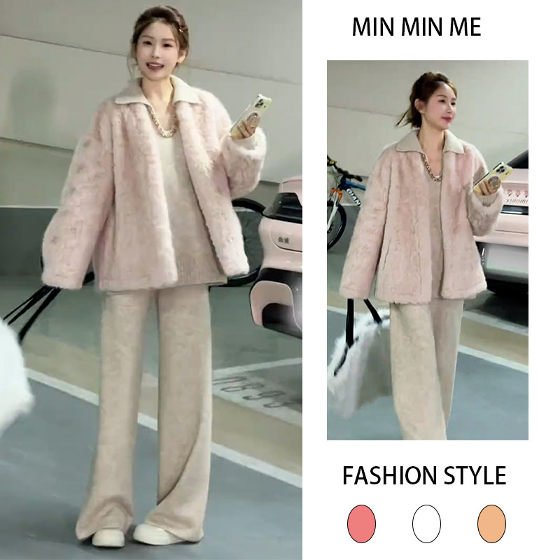 2025秋冬季新款设计感纯欲风显瘦长袖外套内搭打底衫休闲裤三件套