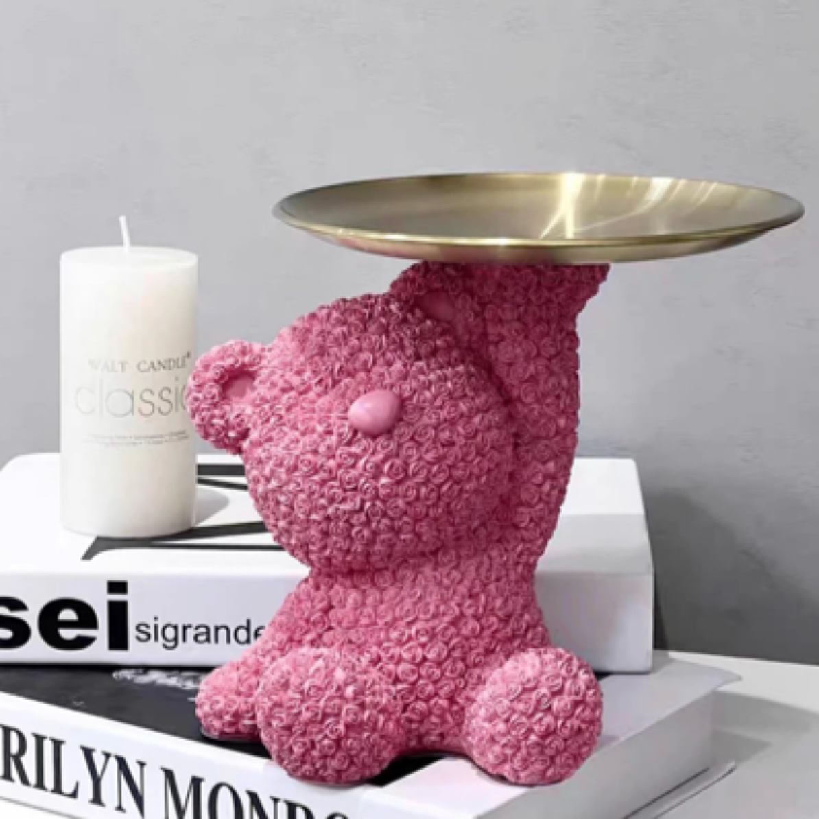 创意玫瑰小熊托盘收纳高级简约客厅收纳摆件高档可爱网红轻奢