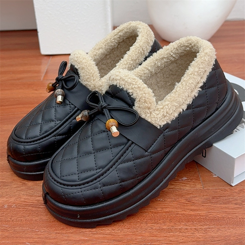 冬季女棉鞋毛毛鞋厚底豆豆鞋加绒保暖外穿一脚蹬老北京棉鞋女