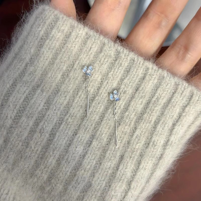 老凤祥足银S925纯银蓝色鸢尾花耳炼女款轻奢小众设计感高级气质百