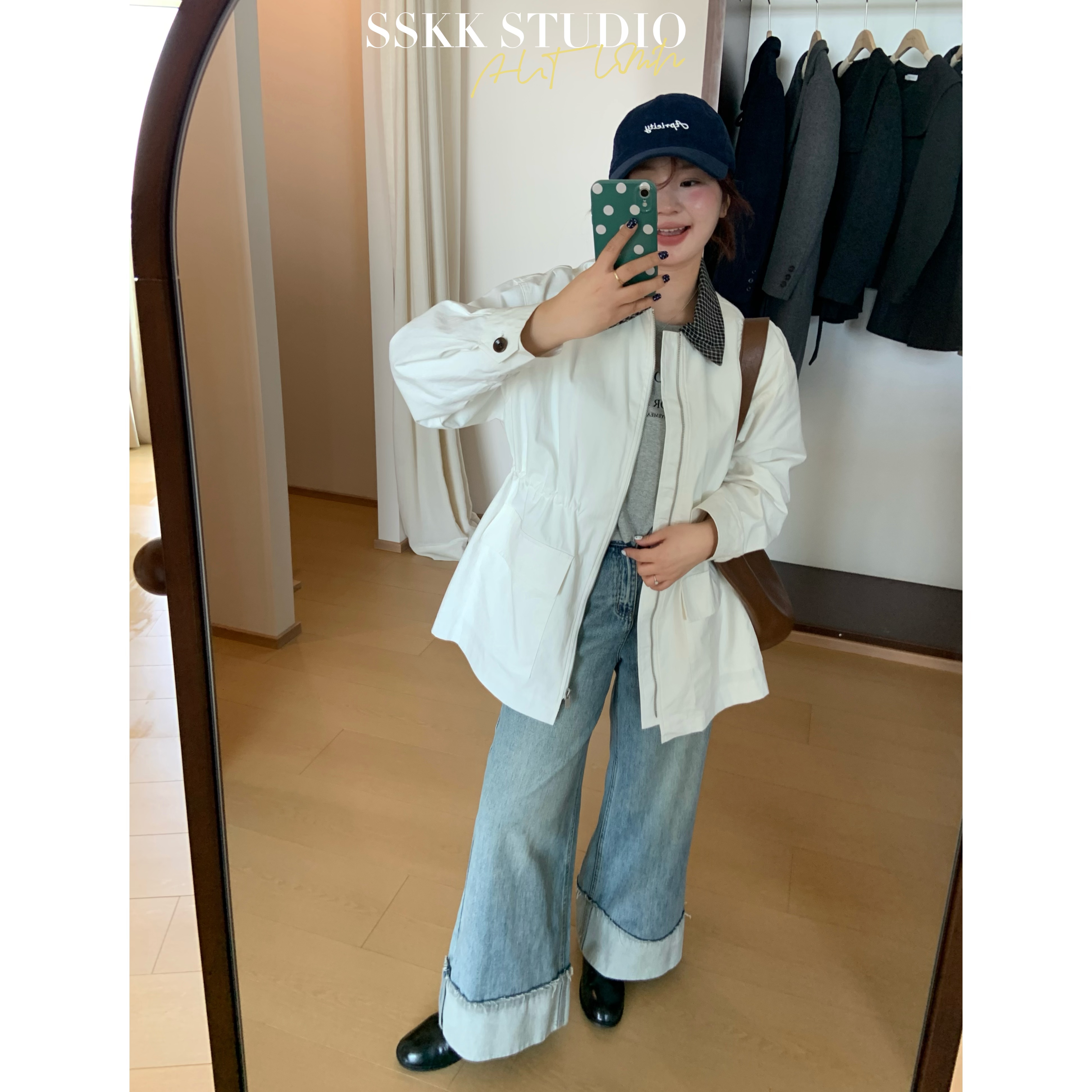 KMZY/KMZY山_山【小韩街头】微胖韩系街头复古时尚感翻边阔腿牛仔裤