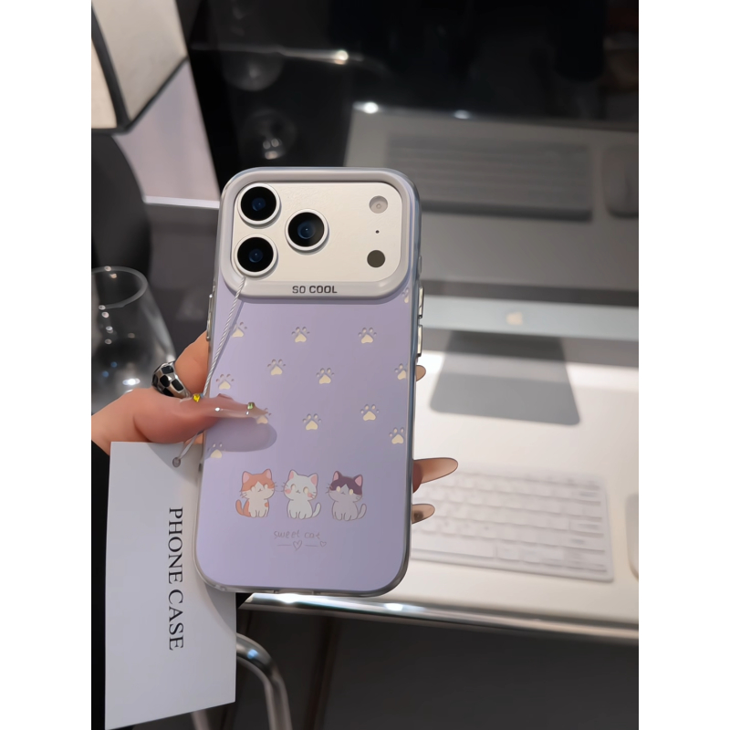 三只猫咪紫色猫爪适用苹果17pro手机壳16pm彩银华为p荣耀oppo小米