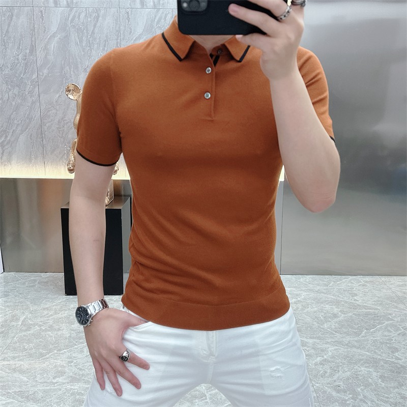 男士夏季纯色新款POLO针织衫商务休闲短袖翻领T恤修身半袖高级感