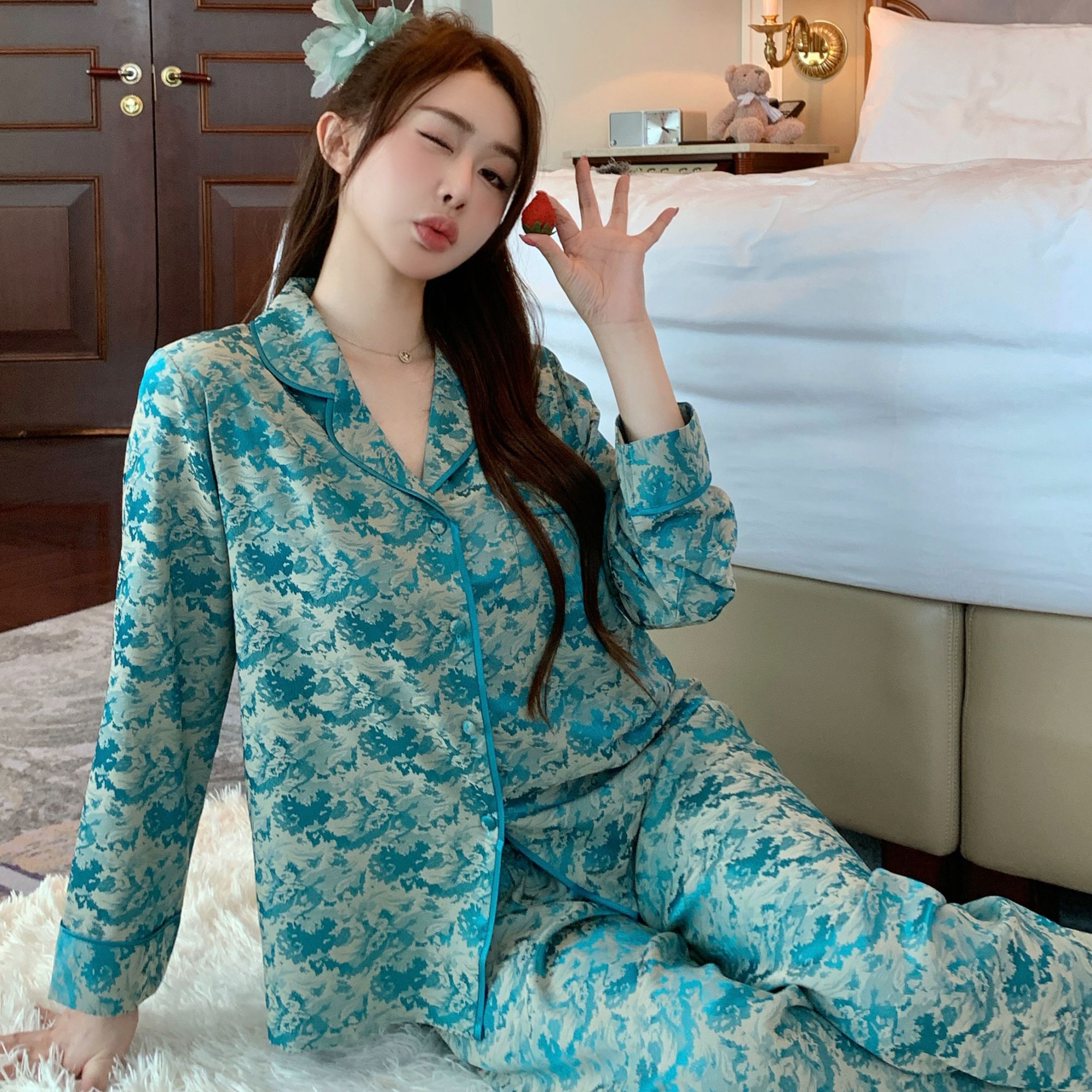 2025年新中式提花睡衣女士春秋季长袖薄款新款国风家居服套装