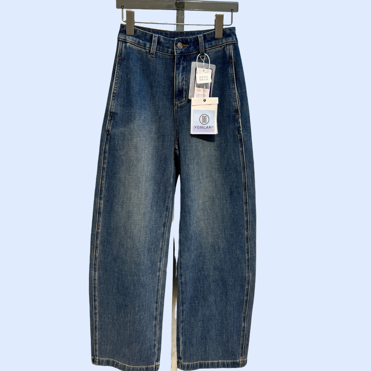 亚米澜YOMLAND水洗肌理弯刀牛仔裤时尚显瘦百搭显个性
