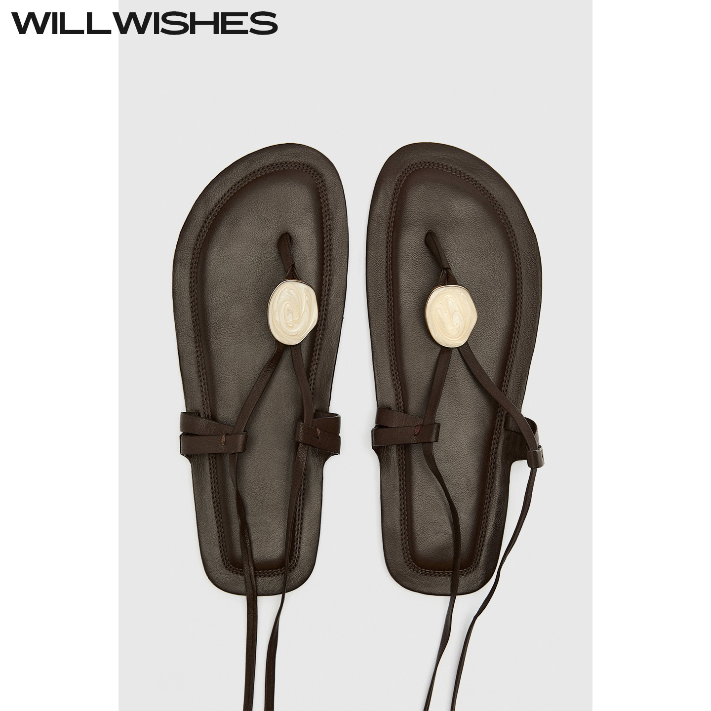 WILLWISHES/王玎设计女鞋夏季时尚交叉绑带罗马鞋女休闲平底凉鞋