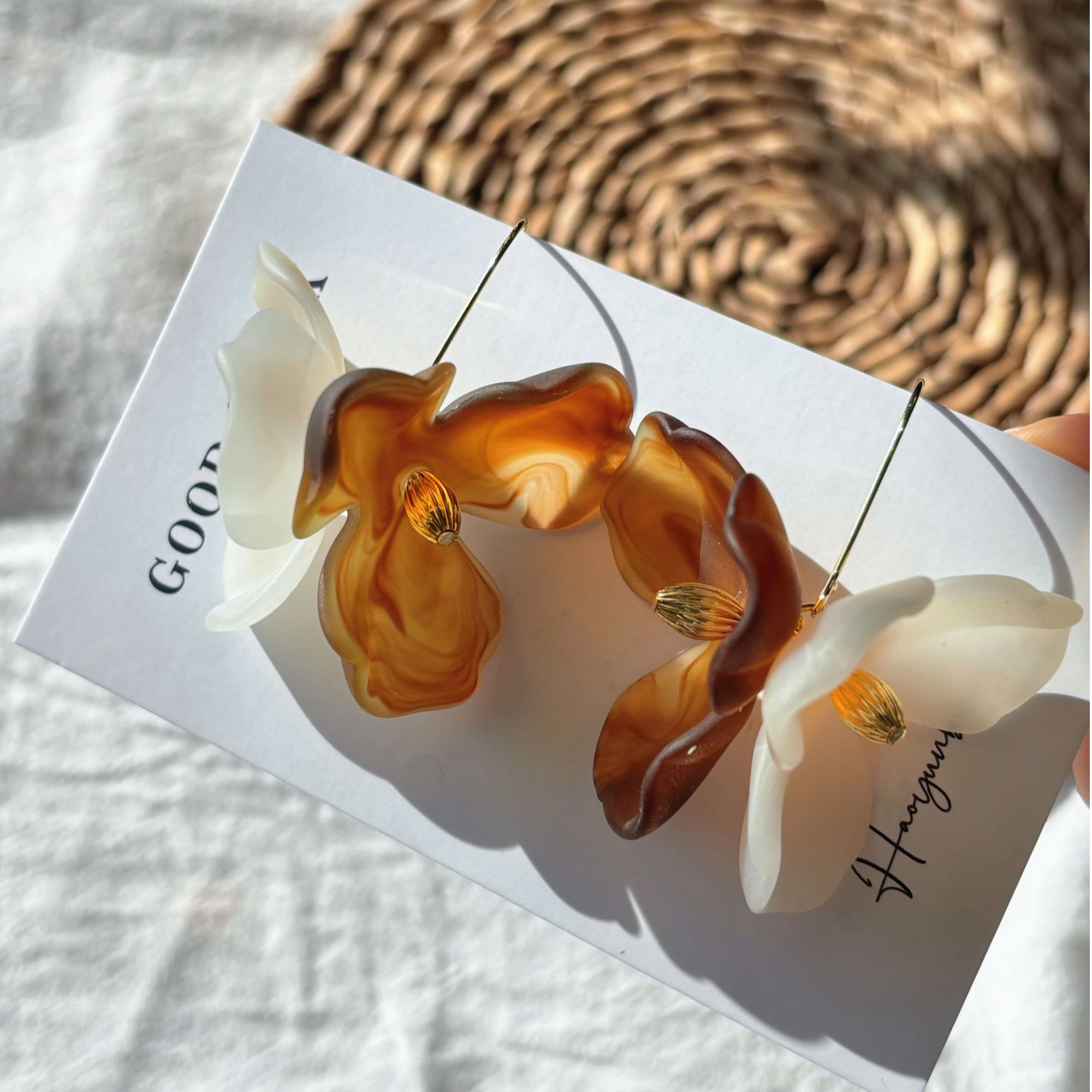 铜合金亚克力耳饰 法式花朵耳环 复古优雅