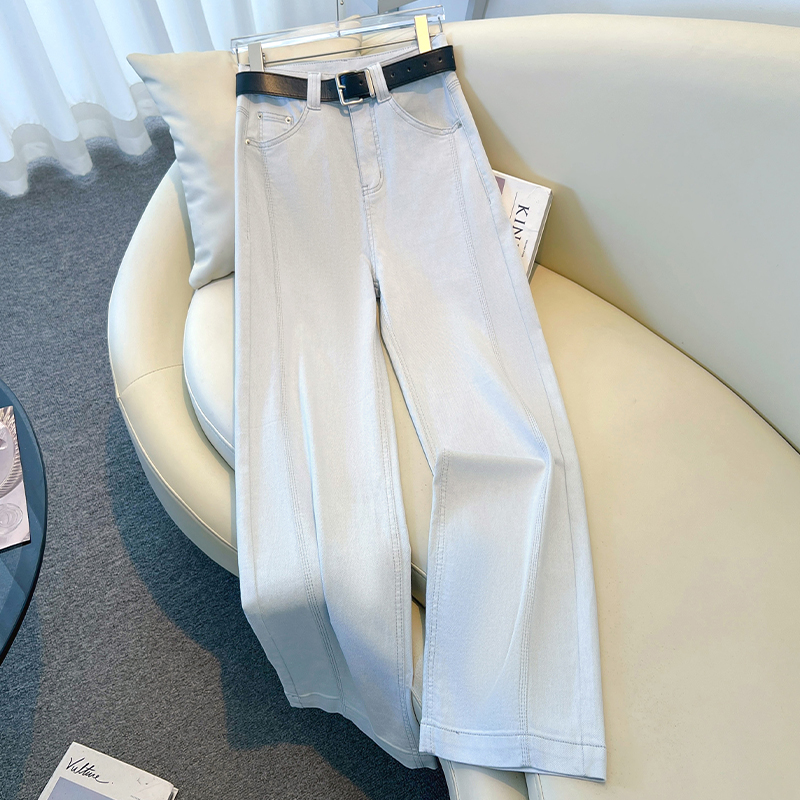 浅色天丝窄版阔腿牛仔裤女士夏季2025新款高腰显瘦垂感休闲直筒裤