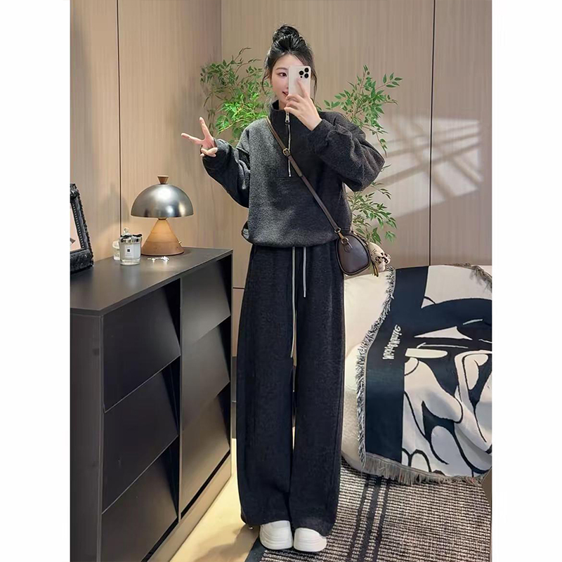 加绒加厚休闲套装女2025冬季新款时髦洋气卫衣卫裤阔腿裤两件套