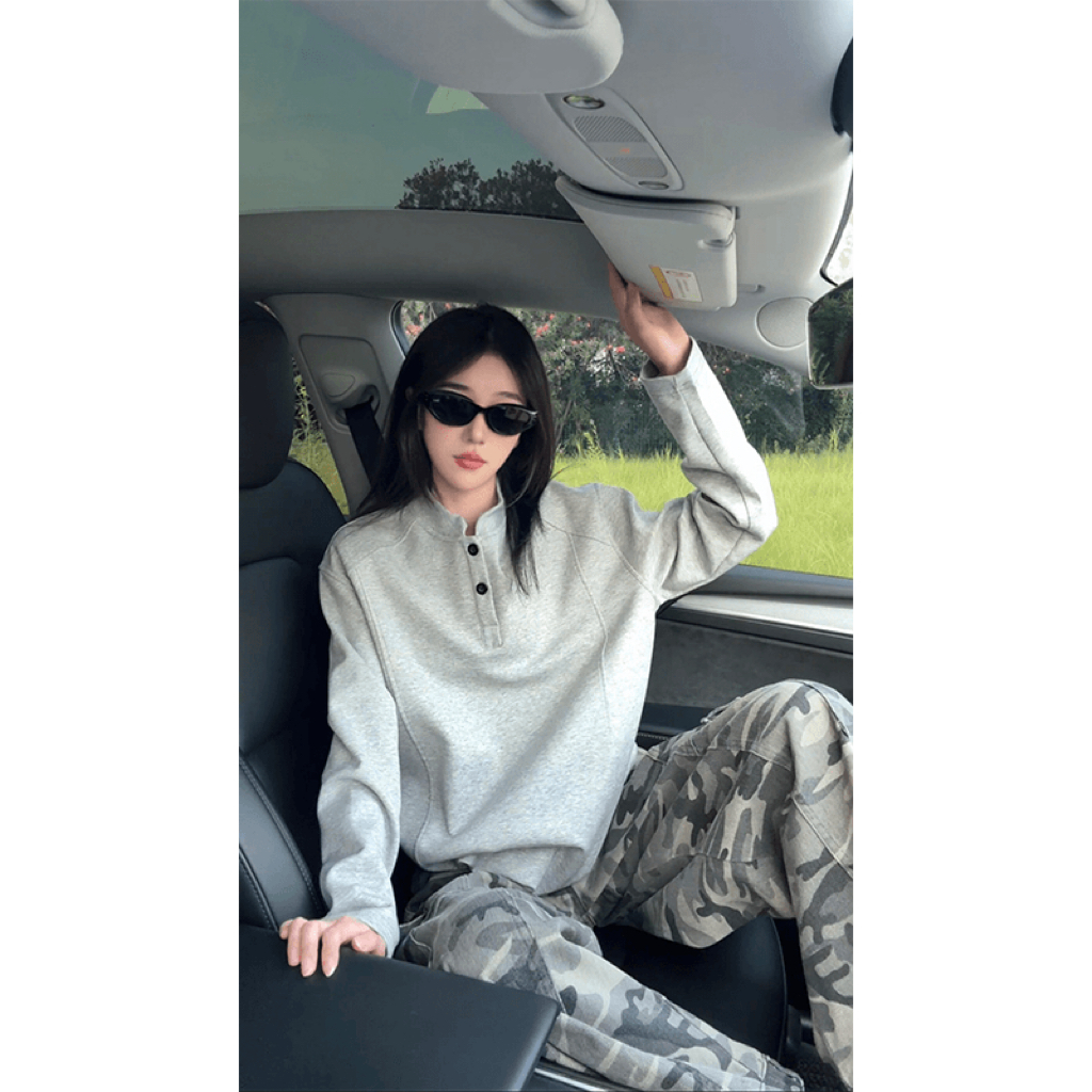 【运费险+8小时现货】美式亨利领长袖t恤男春秋内搭重磅正肩卫衣潮