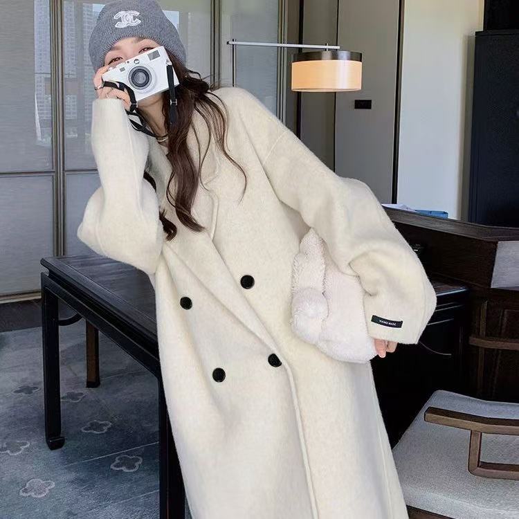 8868燕麦色双面毛呢大衣2025秋冬新款韩版宽松中长款爆款呢外套女