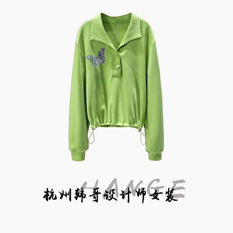 【韩哥欧货女装】冬季麂皮绒加厚《青竹》碧山绿珠片绣卫衣5520-K4