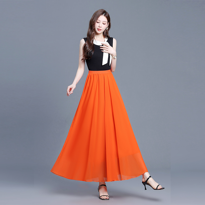 雪纺桔色高档半身裙a字包臀裙2025夏季薄款垂感小个子145-155裙