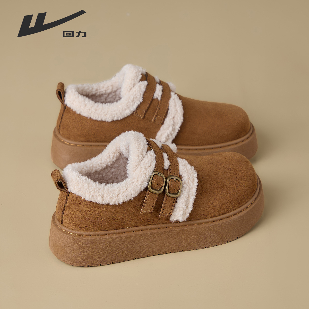 回力2025爆款女鞋圆头雪地靴厚底加绒保暖学生棉鞋美拉德勃肯鞋