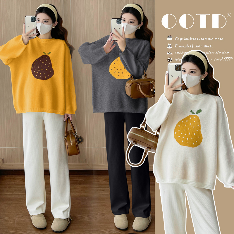 孕妇装秋装2025新款秋冬外穿提花套头长袖宽松休闲百搭上衣女显瘦