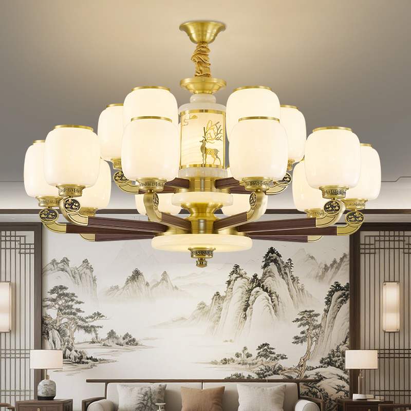 【一鹿荣华】新中式客厅餐厅别墅酒店吊灯全铜灯具8829