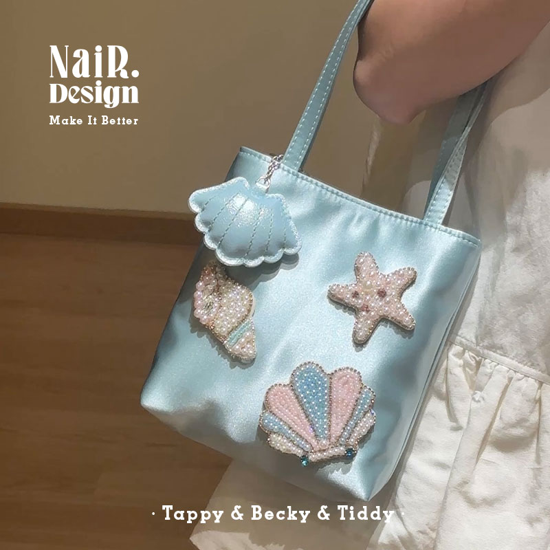 古莉奈尔原创海风绸缎包管珠刺绣手工手拎包高级轻奢感度假手提包