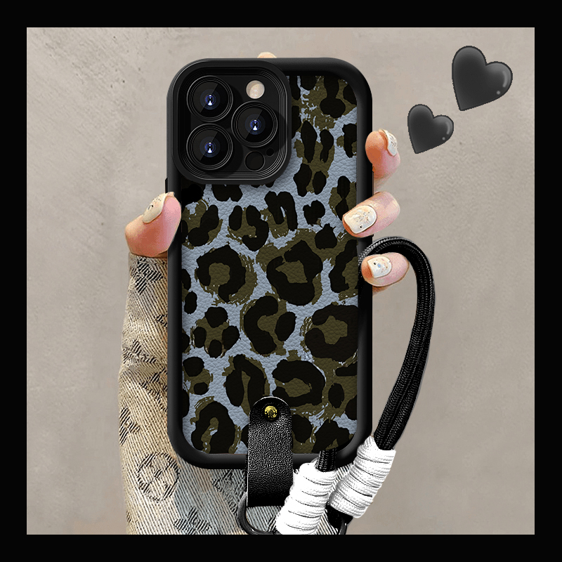 蓝豹纹挂绳适用苹果16/15pro手机壳华为p70女vivoppo小米14软套